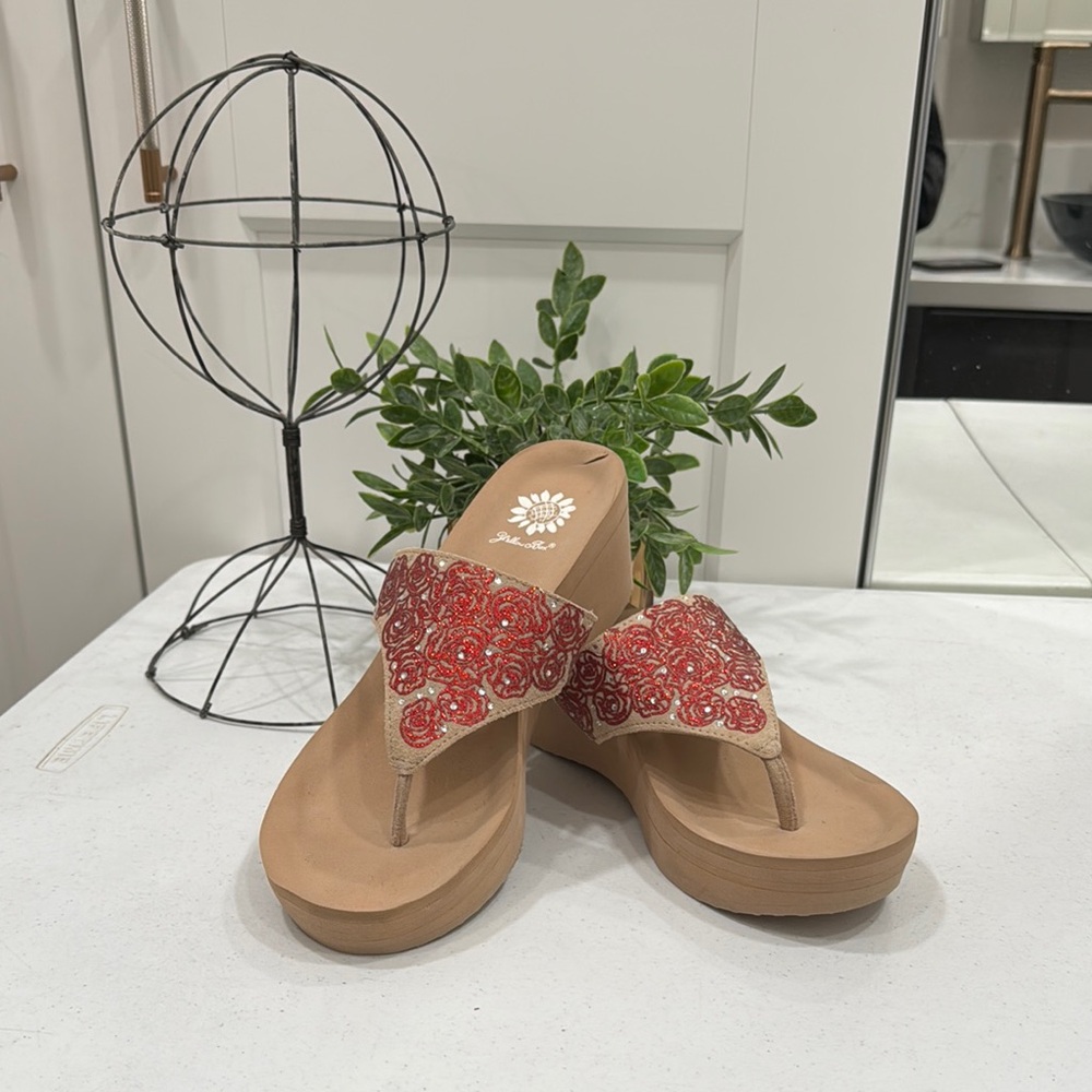 Red Embroidered Women's Sandals